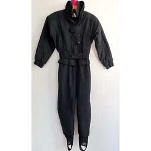 OSSI Skiwear Vintage Jumpsuit Women’s Size 4 Black Pink Zipper Pockets Snow